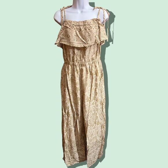 Entro Cream and Brown Ruffle Romper Sz M - Picture 1 of 4